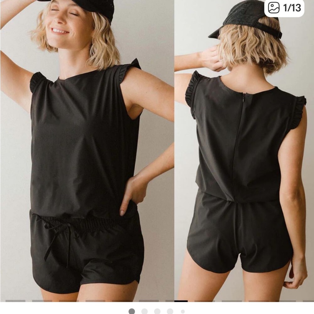 Albion Black ruffle shorts sprinter romper
